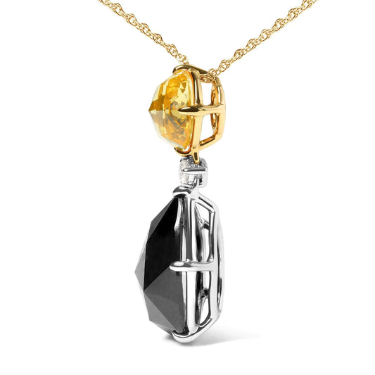 White-and-Yellow Gold Diamond Accent and Round Yellow Citrine and Pear-Cut Black Onyx Dangle-Drop Pendant Necklace