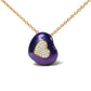 Yellow Gold Blue Enamel Diamond Heart-Shape Pendant Necklace