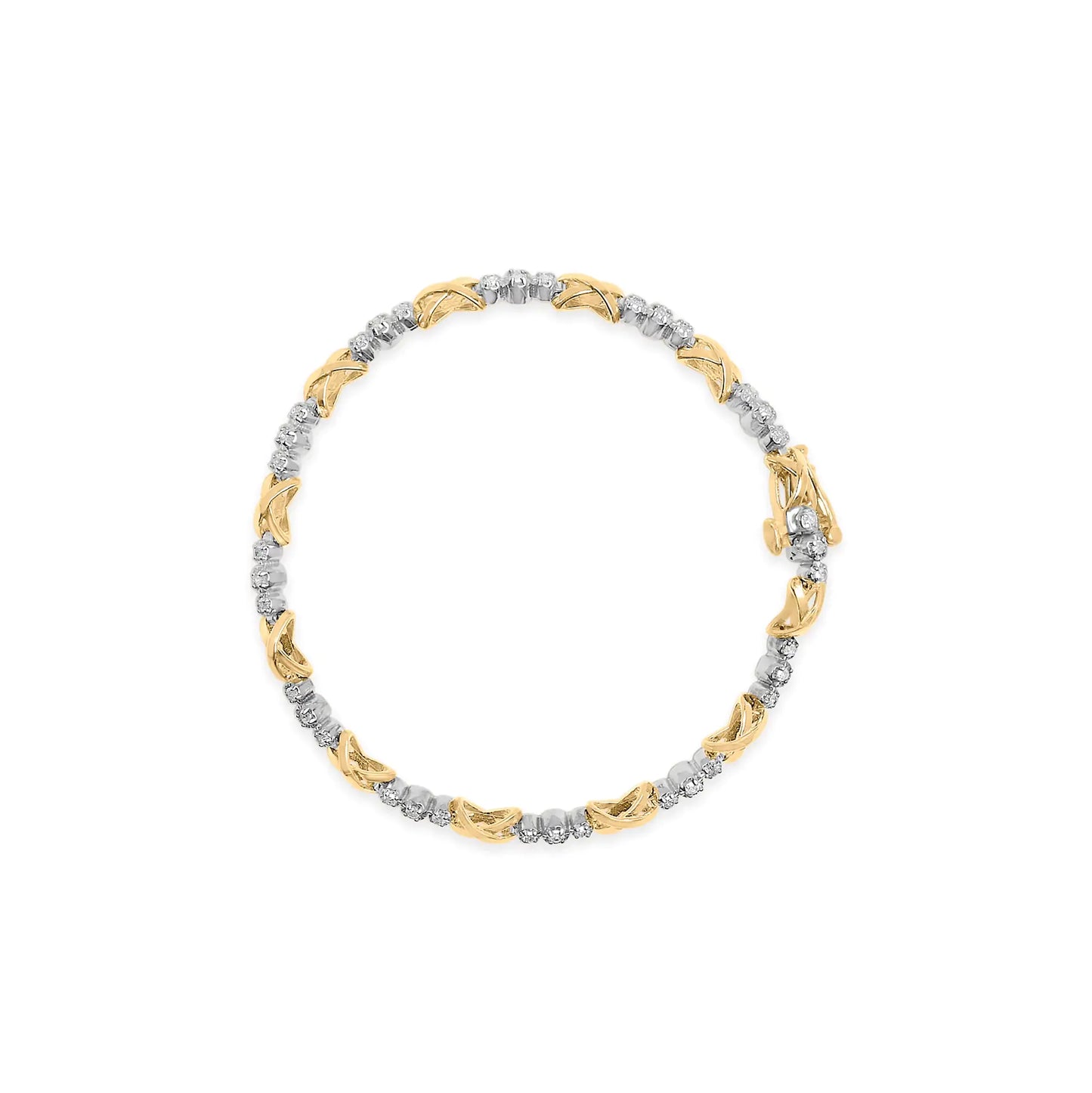 White-and-Yellow Gold Alternating Diamond Three-Stone-and-X-Link Bracelet