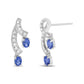 White Gold Oval-Shaped Natural Blue Tanzanite Gemstone and Diamond Double Drop Stud Earrings