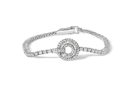 White Gold Diamond Classic Tennis Bracelet with Medallion Station