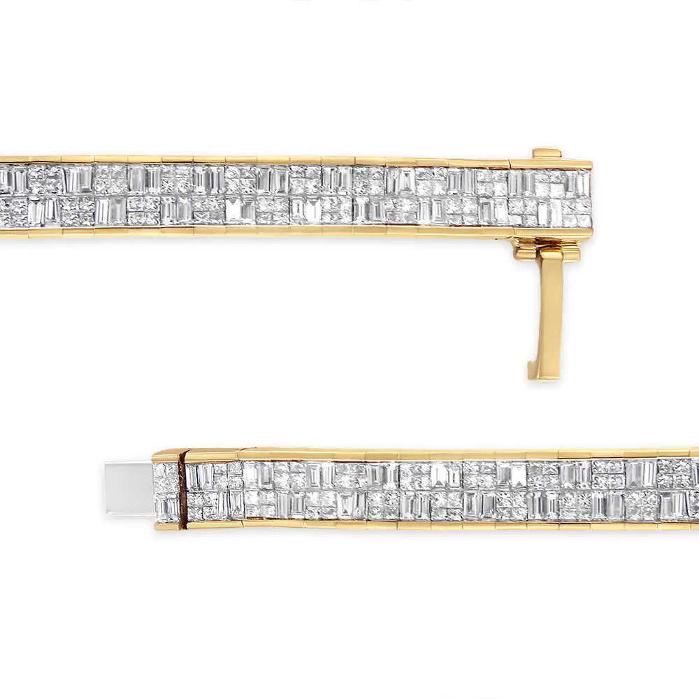 Yellow Gold Baguette-Cut and Princess-Cut Invisible-Set Diamond Eternity Bracelet