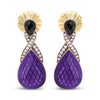 Rose-Gold-Flash-Plated Silver Purple Enamel Diamond and Black Onyx Drop Earrings