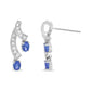 White Gold Oval-Shaped Natural Blue Tanzanite Gemstone and Diamond Double Drop Stud Earrings