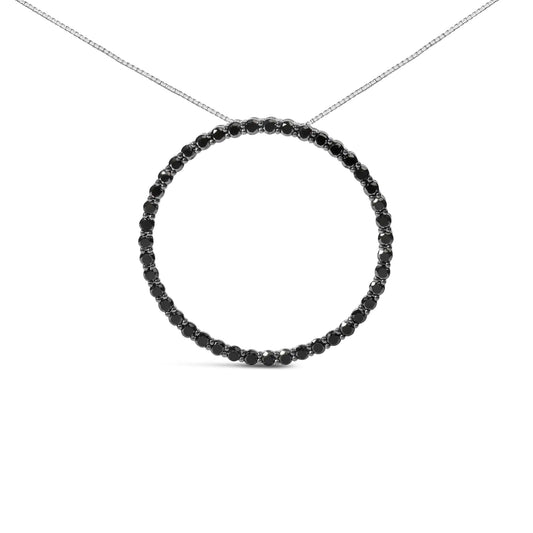 Silver Black Diamond Open-Hoop Circle-Pendant Necklace