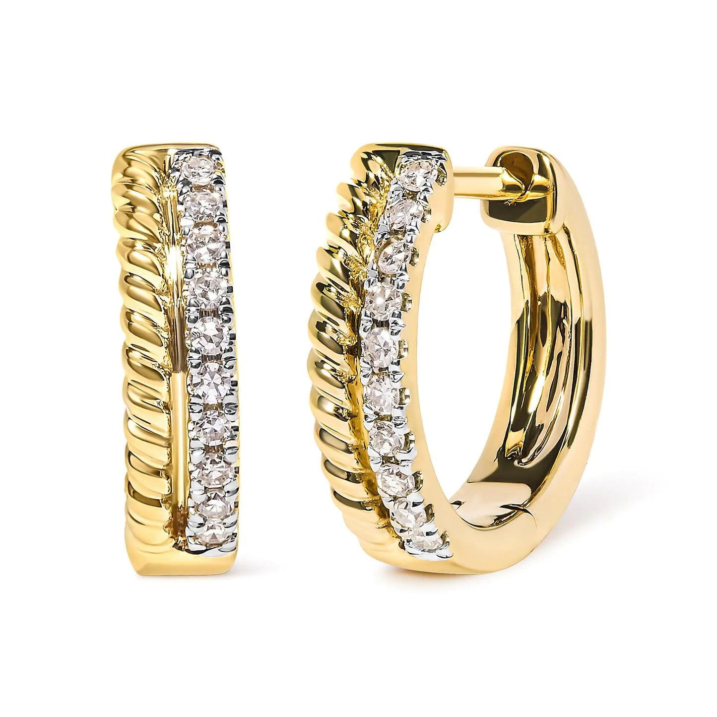 Yellow Gold Diamond and Rope-Twist Huggy-Hoop Earrings