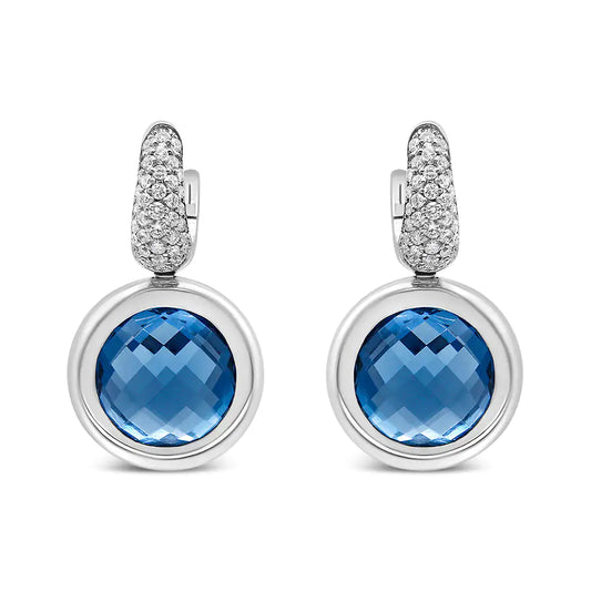 White Gold Bezel-Set Blue Topaz and Invisible-Set Diamond Bale Dangle Earrings