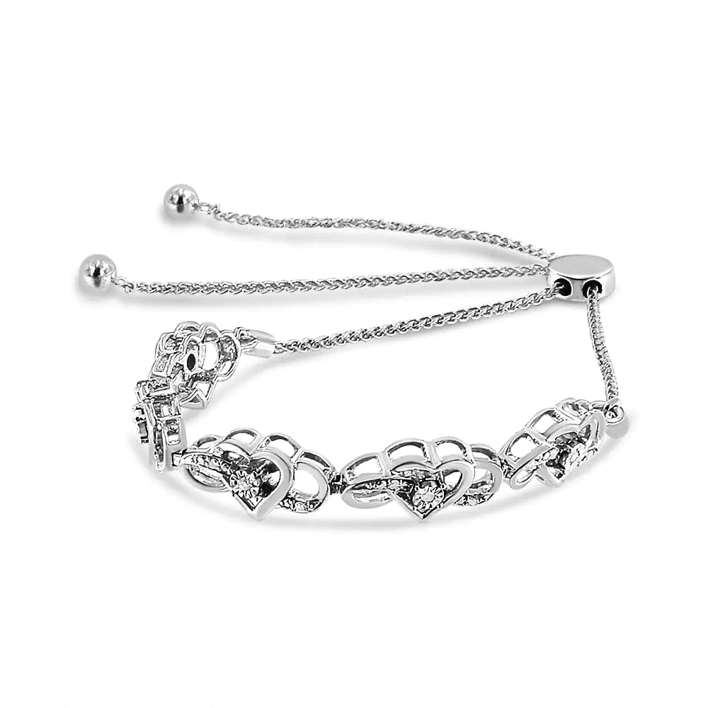 Silver Diamond Accent Interlocking Infinity-and-Heart Bolo Tennis Bracelet