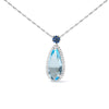 White Gold Diamond and Sky-Blue Topaz and Blue Sapphire Gemstone Floral Teardrop Halo Pendant Necklace