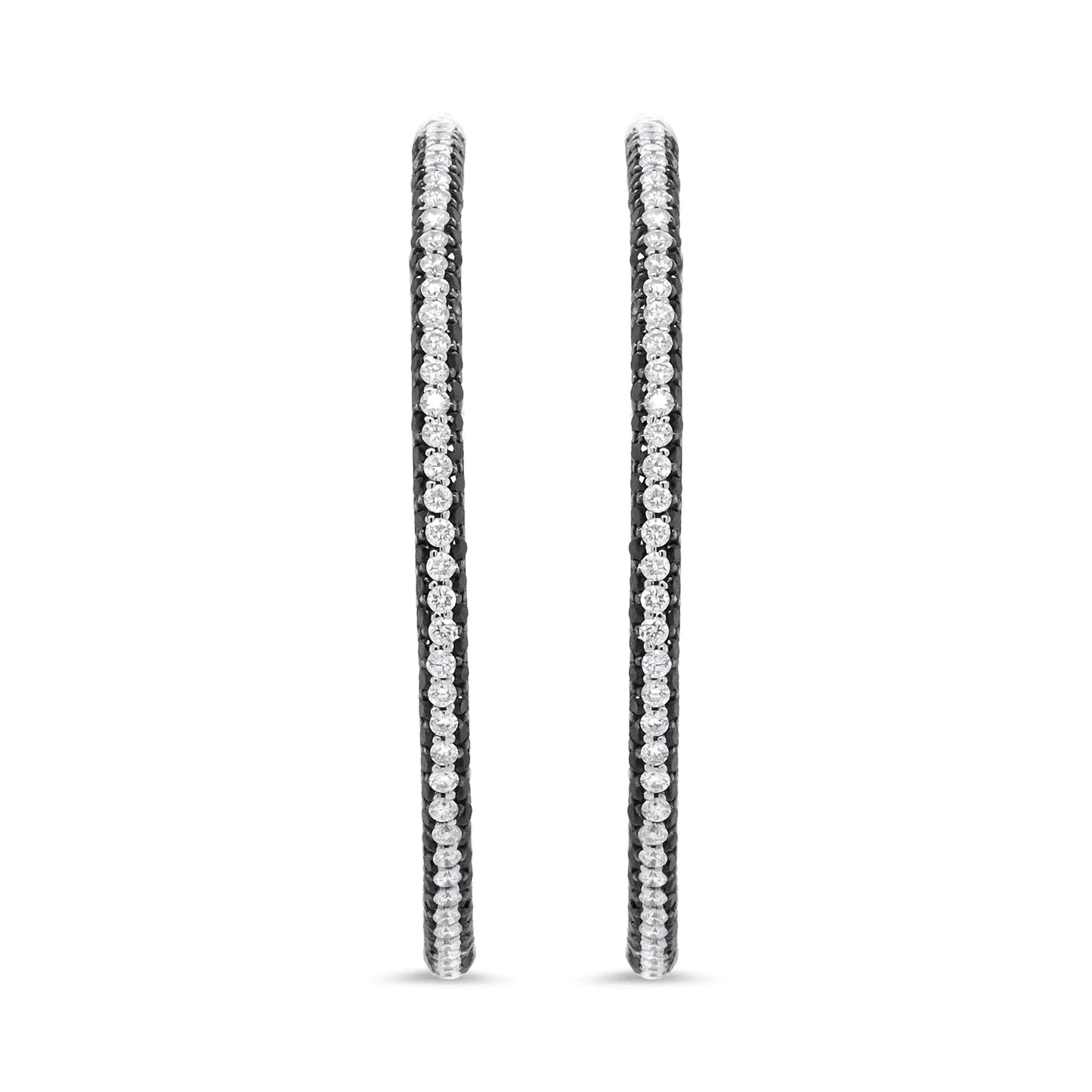 White Gold Round Black-and-White Diamond Inside-Outside Hoop Earrings