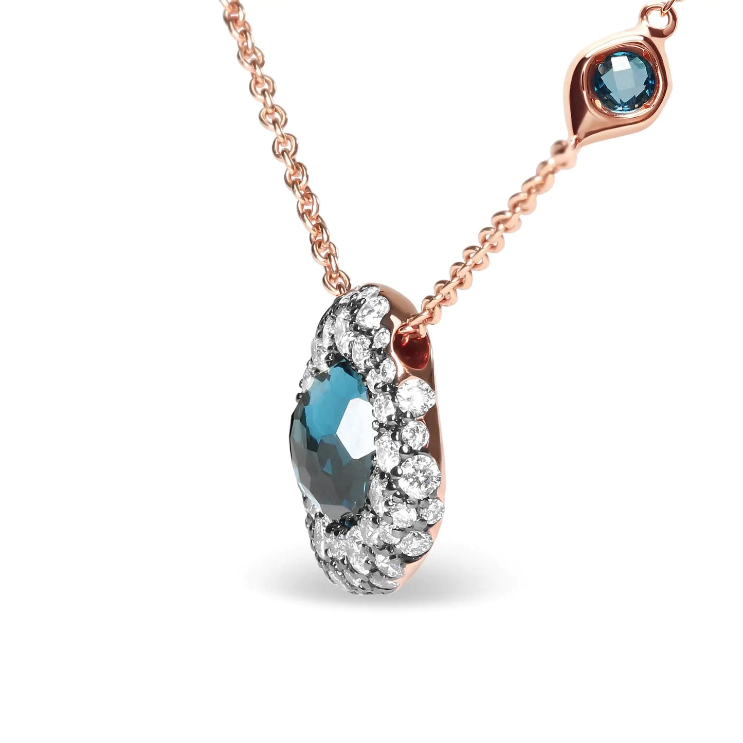 Rose Gold Diamond and London Blue Topaz Cluster Station Necklace