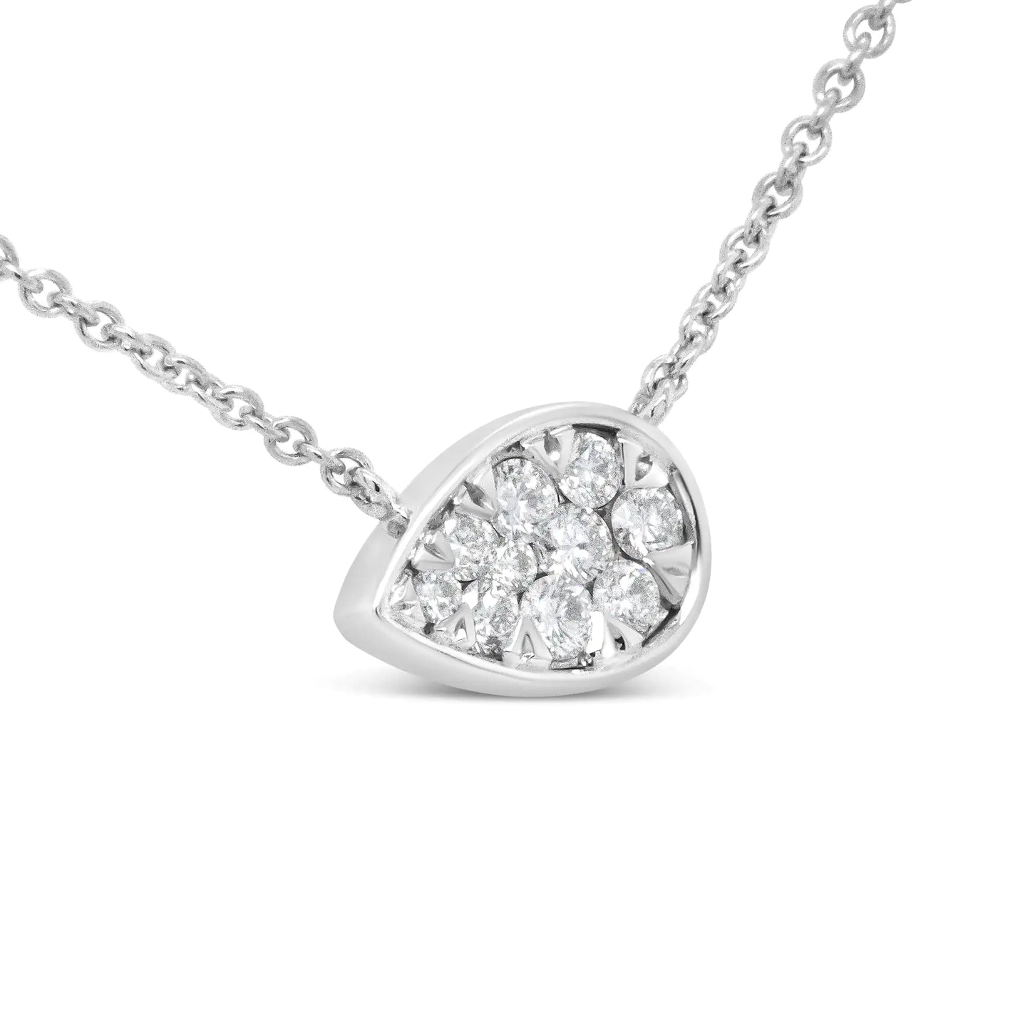 White Gold Round Diamond Composite Teardrop-Shape Pendant Necklace