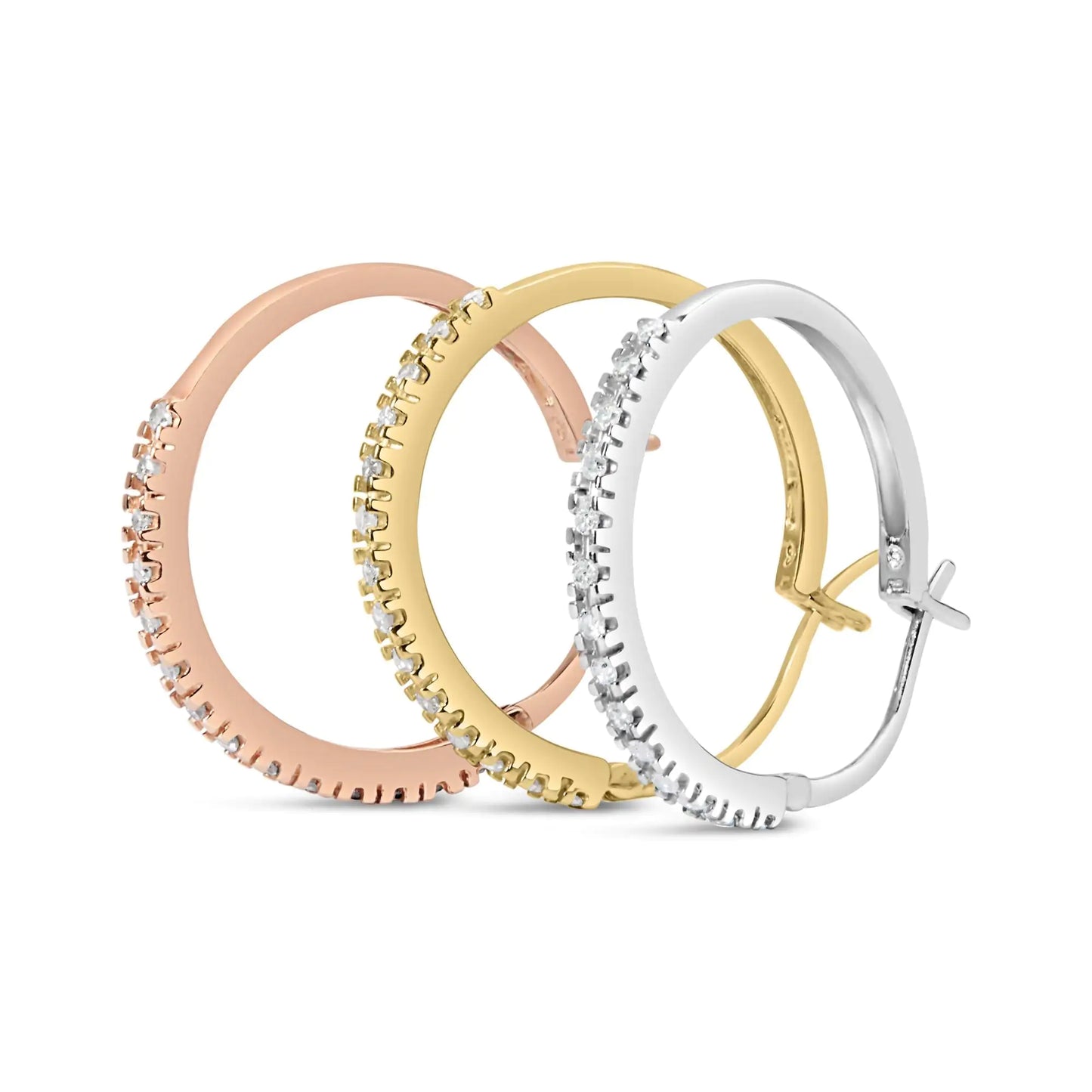 Yellow-and-White-and-Rose Gold Diamond Triple-Hoop Earrings