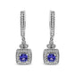 White Gold Blue Tanzanite and Diamond Halo Drop-and-Dangle Earrings