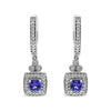 White Gold Blue Tanzanite and Diamond Halo Drop-and-Dangle Earrings