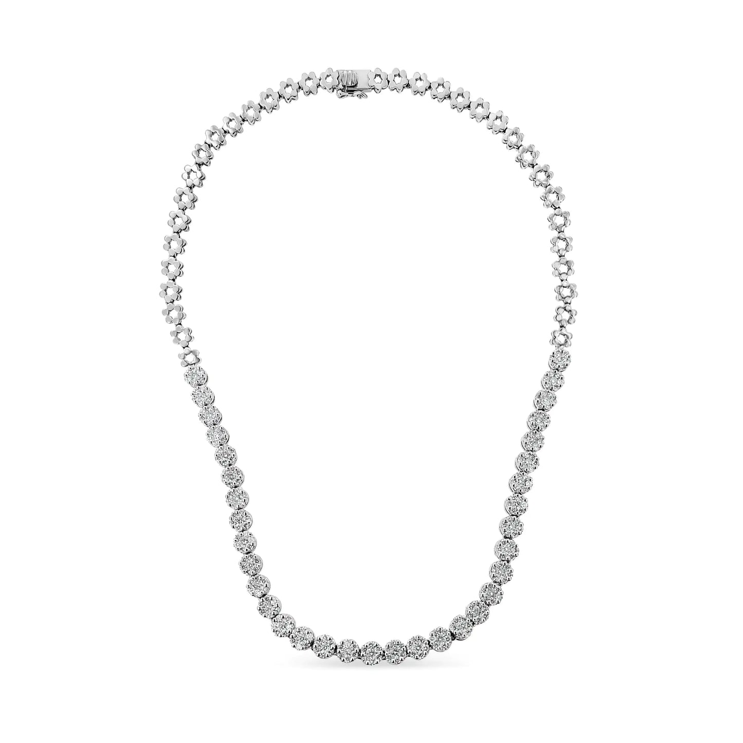 Pavé-Set Round-Cut Diamond Cluster Graduating Riviera Statement Necklace