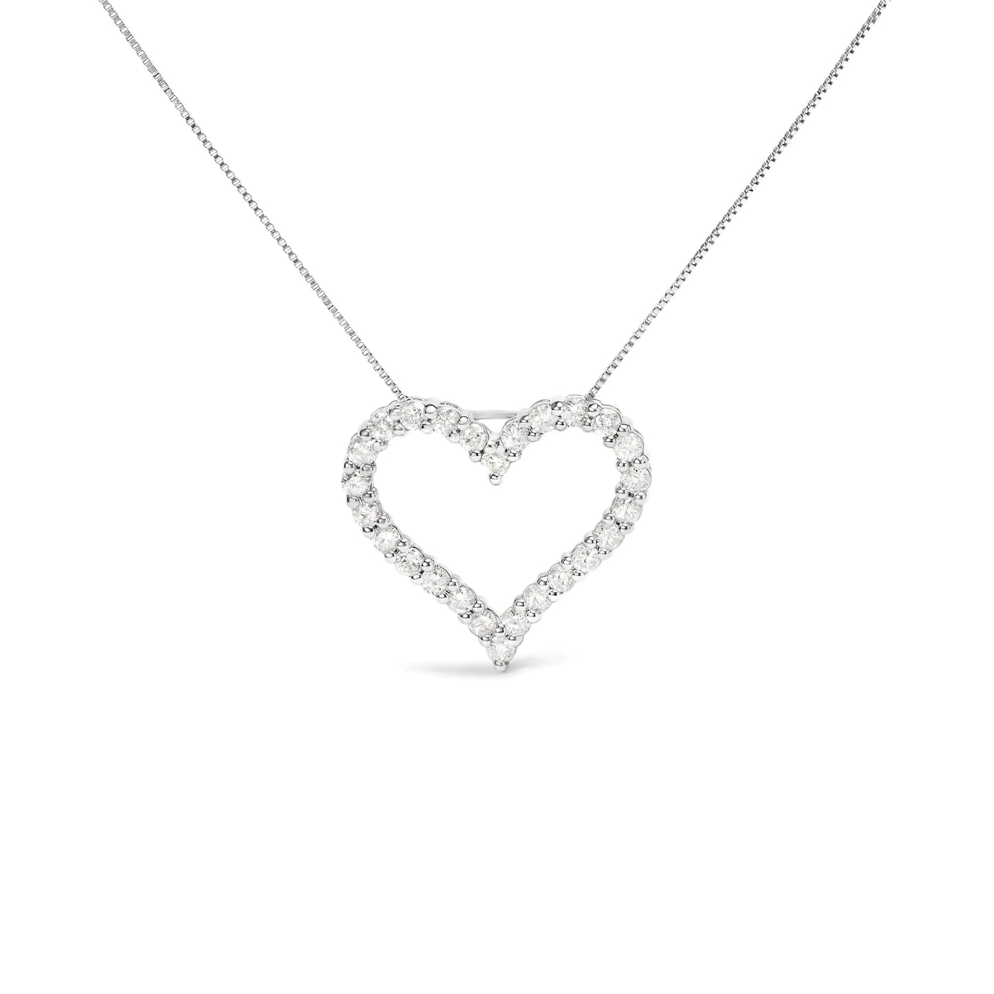 Silver Diamond Open Heart Pendant Necklace