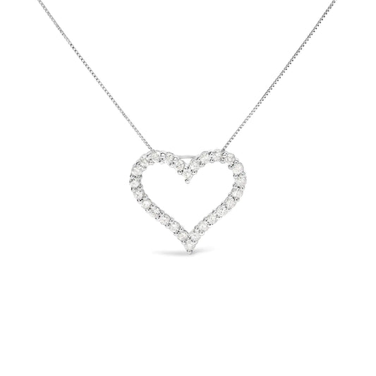 Silver Diamond Open Heart Pendant Necklace