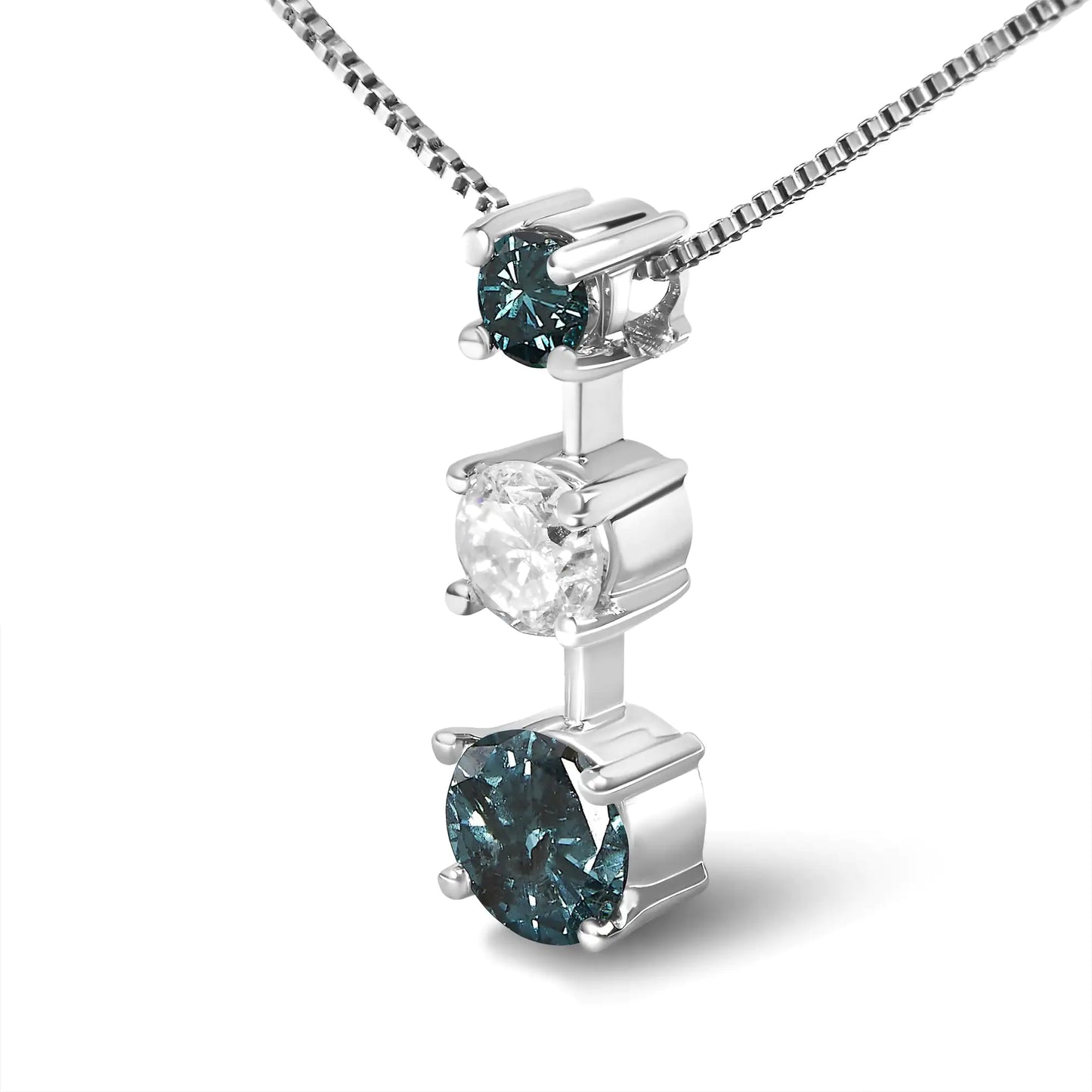 White Gold Blue-and-White Diamond Three-Stone Pendant Necklace