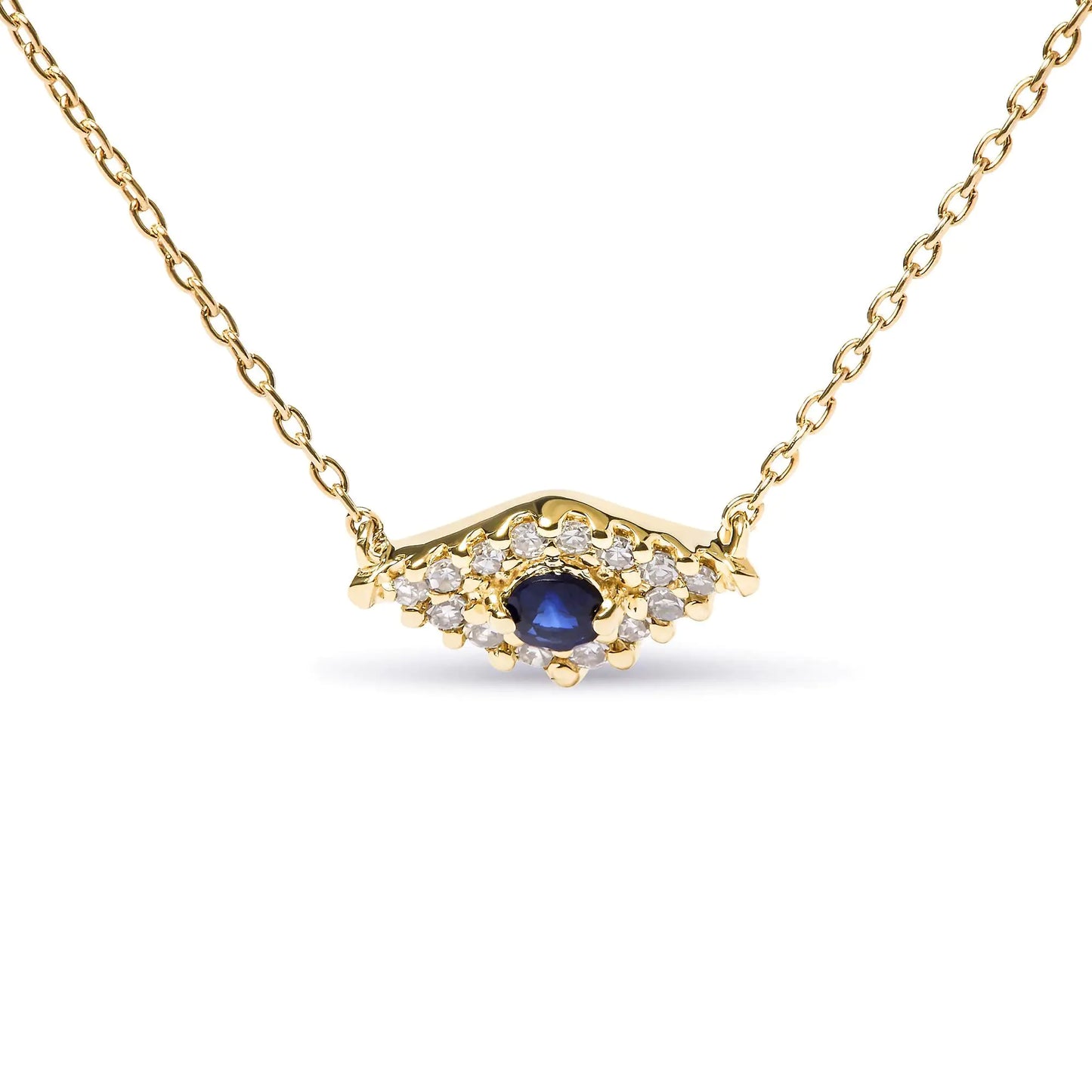 Yellow Gold Blue Sapphire and Diamond-Accented Evil-Eye Pendant Necklace