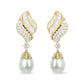 Yellow Gold Baguette-and-Round Diamond South-Sea Pearl Drop Dangle Earrings