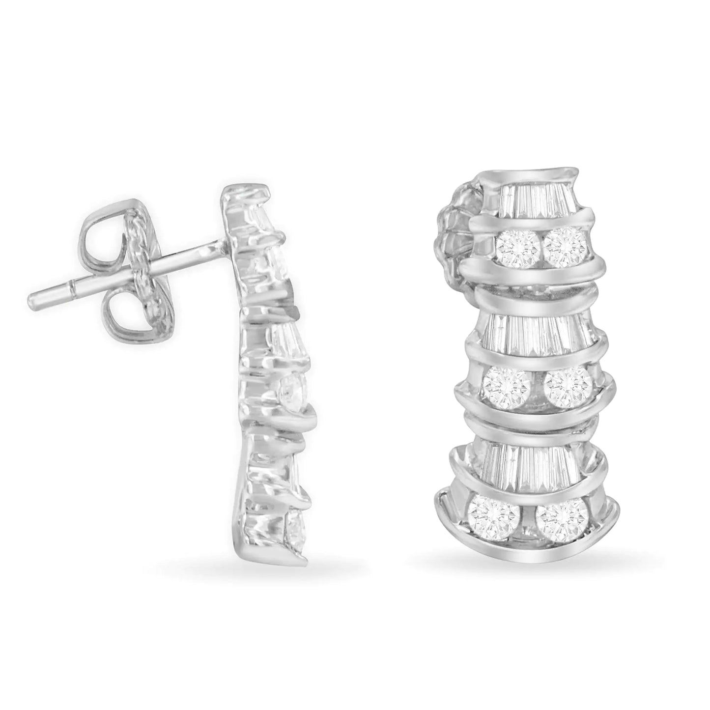 White Gold Baguette-and-Round Brilliant-Cut Diamond Dangle Multi-Row Earrings