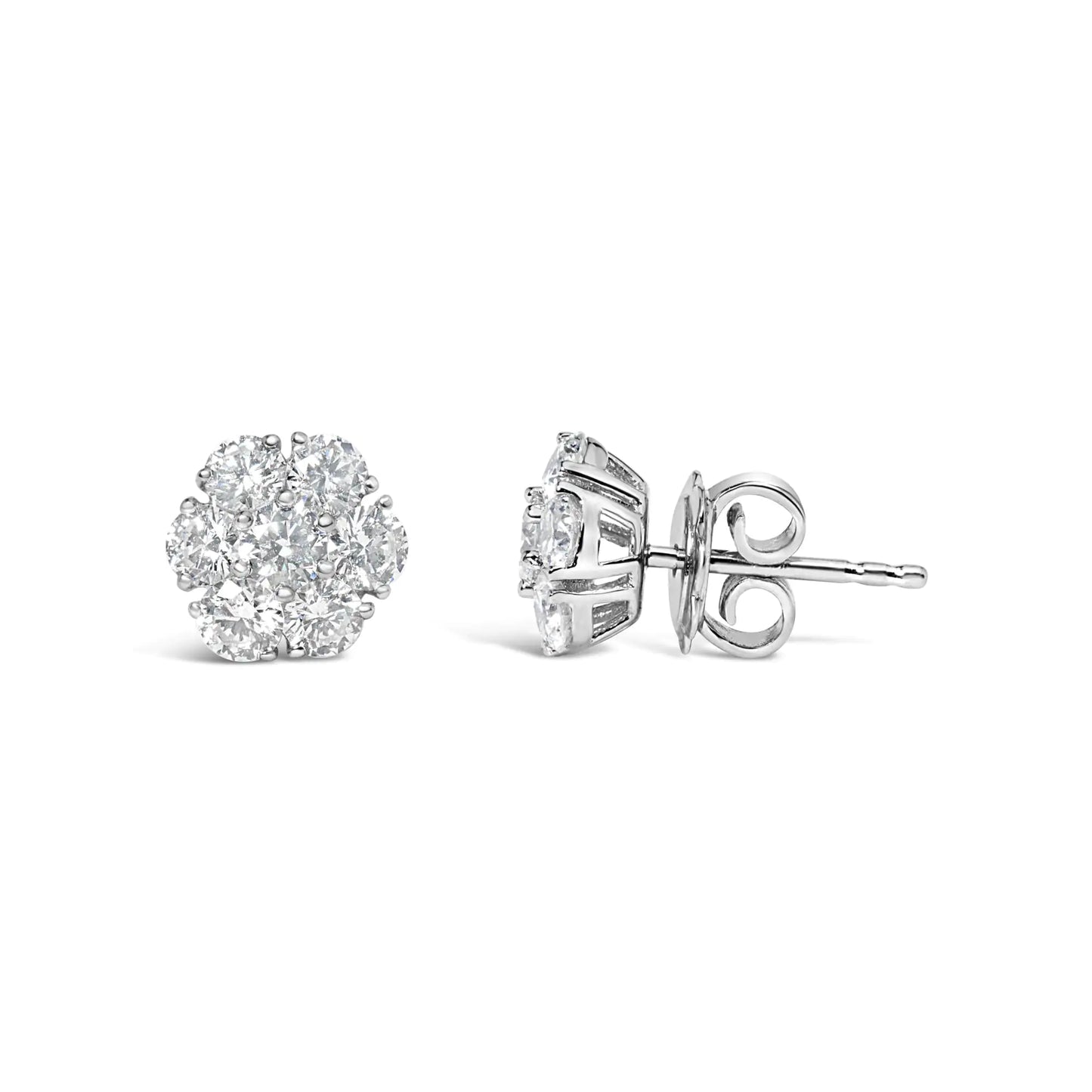 White Gold Lab-Grown Diamond Floral-Cluster Composite Stud Earrings