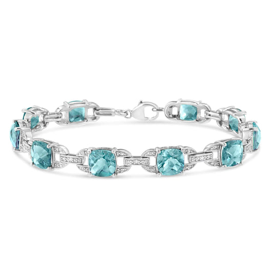 Silver Blue Topaz and Diamond Fashion Tennis Bracelet