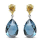 White-and-Yellow Gold Diamond with Pear-Cut Lemon Quartz and Pear-Cut London Blue Topaz Gemstone Dangle Earrings