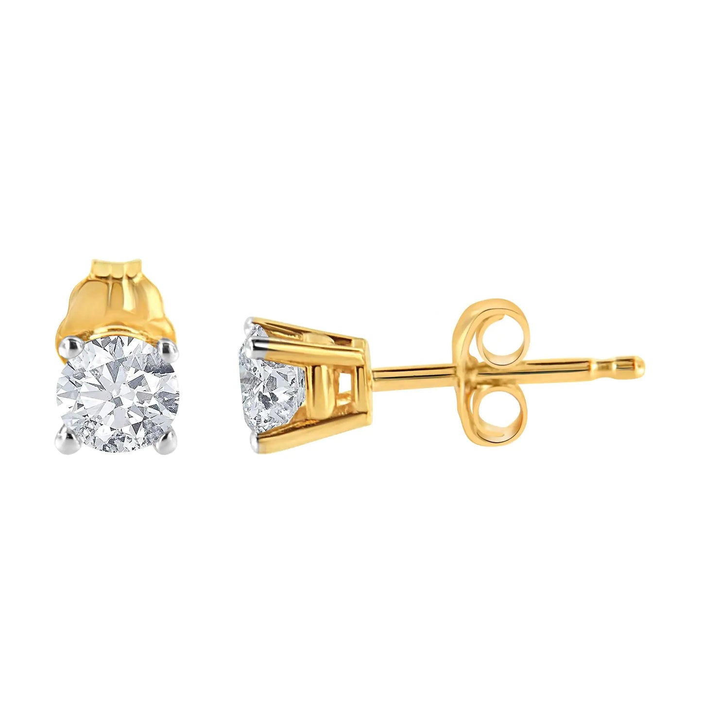 Yellow Gold Brilliant Solitaire Diamond Stud Earrings