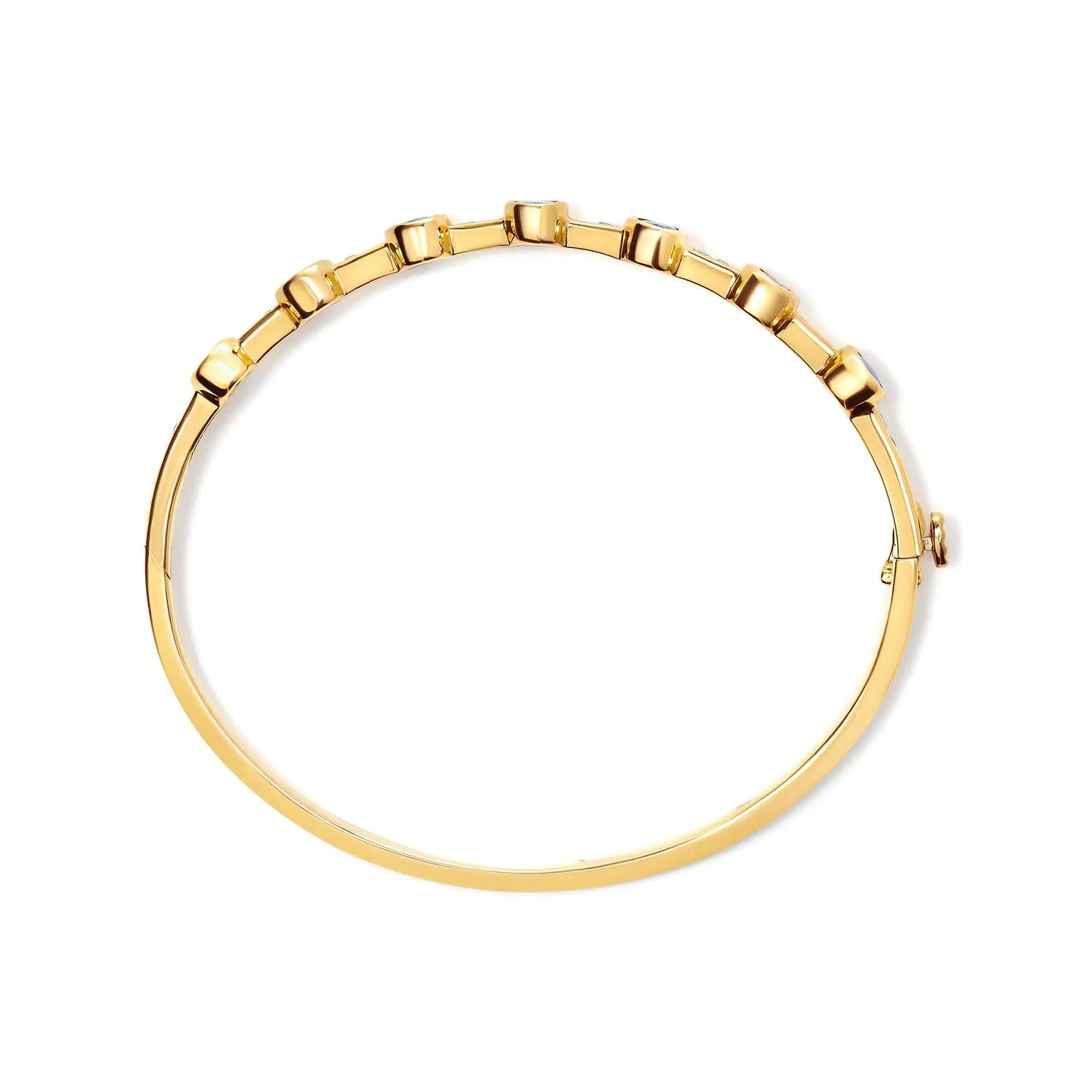 Yellow Gold Round-Cut Diamond and Oval-Cut Blue Tanzanite Bangle Bracelet