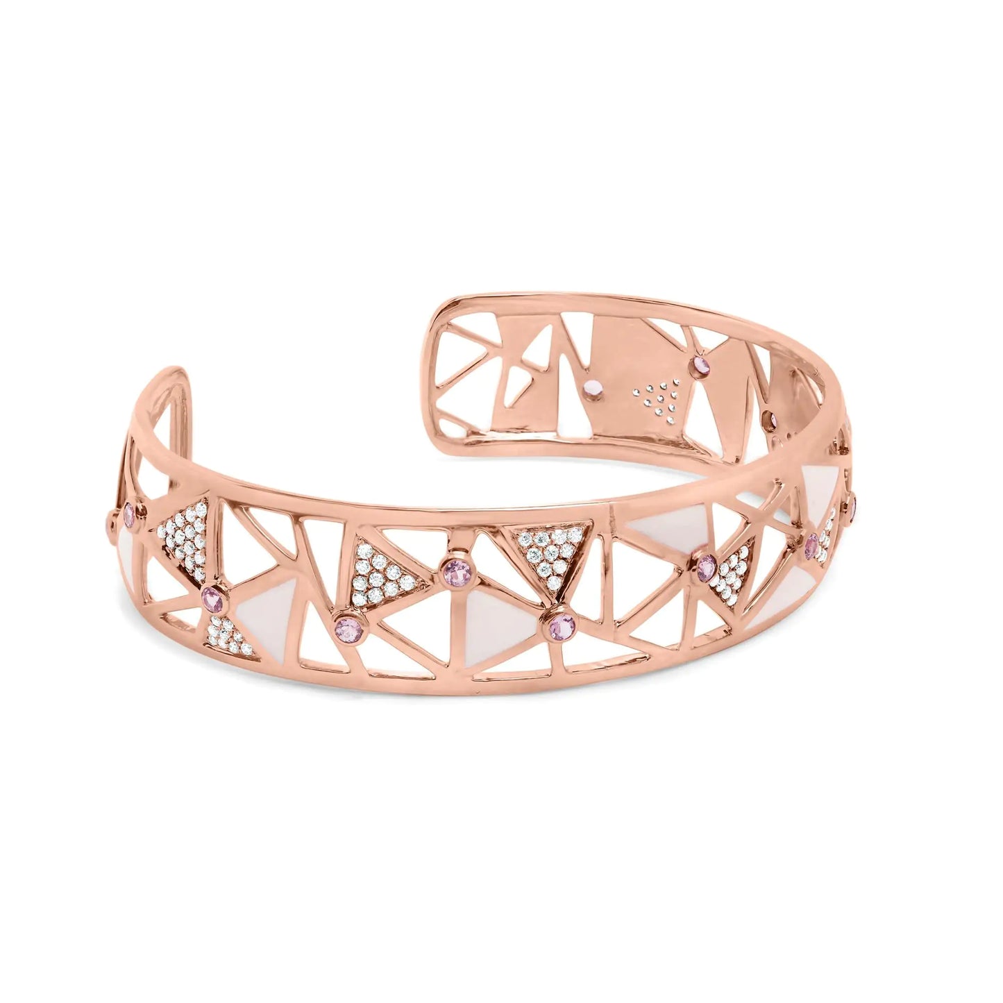 Rose Gold Diamond and Pink Tourmaline Open-Cuff Bangle Bracelet