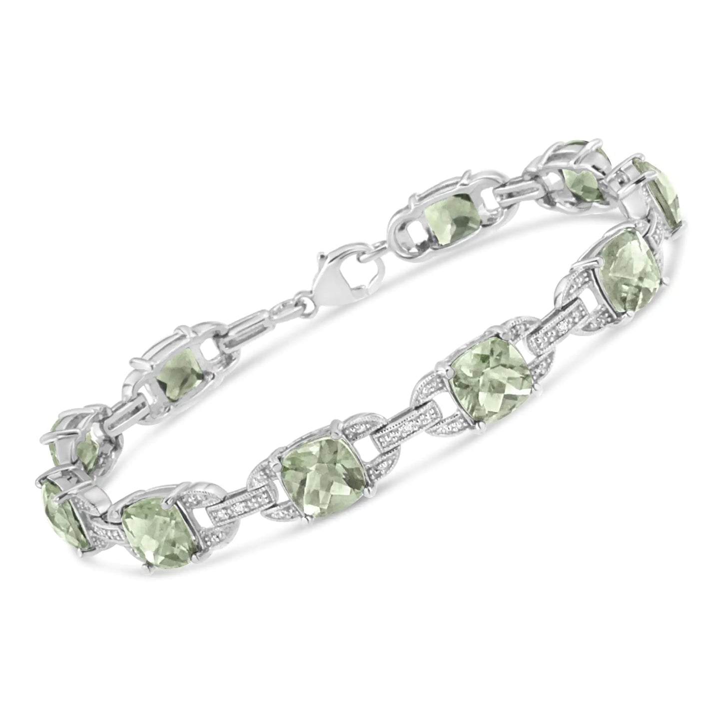 Silver Green Amethyst and Diamond Fashion Tennis Bracelet