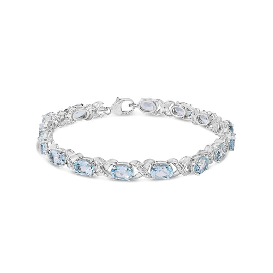 Silver Blue Topaz and Diamond Accent Tennis X-Link Bracelet