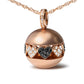 Rose Gold Black-and-White Diamond Ball with Filigree Heart-and-Cluster Design Pendant Necklace