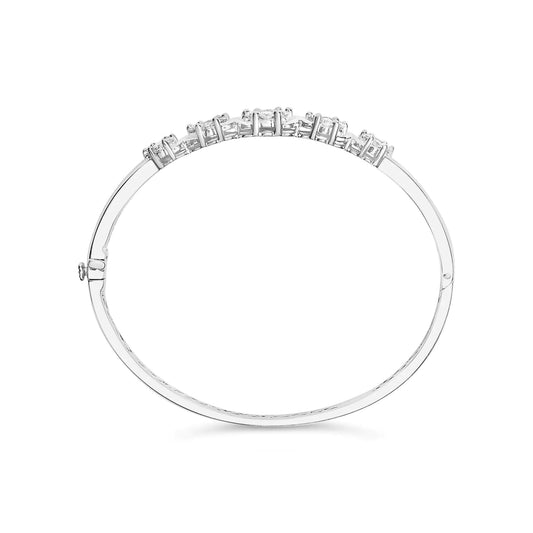 White Gold Diamond Graduating Floral Cluster Bangle Bracelet