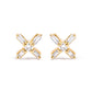 Yellow Gold Round-and-Baguette Diamond Criss-Cross X-Stud Earrings