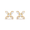 Yellow Gold Round-and-Baguette Diamond Criss-Cross X-Stud Earrings