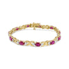 Yellow Gold Diamond and Red Ruby Alternating X-Link Bracelet