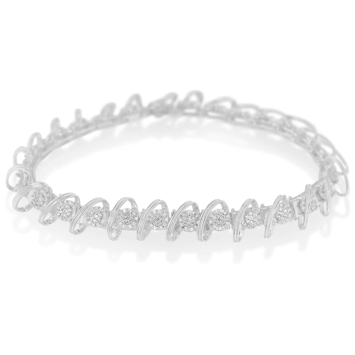 Silver Diamond Illusion-Plate-Link Bracelet