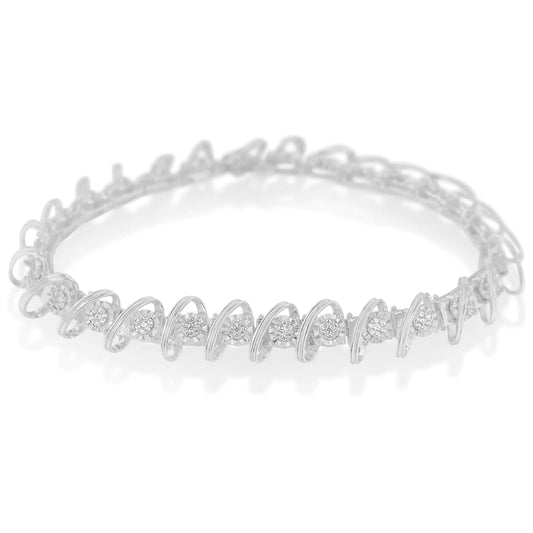 Silver Diamond Illusion-Plate-Link Bracelet