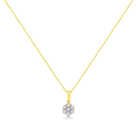 Yellow Gold Diamond Seven-Stone Floral-Cluster Pendant Necklace