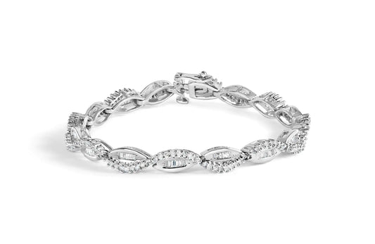 White Gold Diamond-Swirl and Pear-Shape Link Bracelet