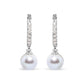 Rhodium-Plated White Gold Cultured Freshwater Pearl and Diamond Accent Drop Huggy Earrings