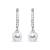 Rhodium-Plated White Gold Cultured Freshwater Pearl and Diamond Accent Drop Huggy Earrings