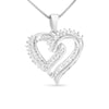 Silver Diamond Double-Row Openwork Heart Pendant Necklace