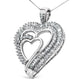 Silver Round and Baguette Diamond Double Heart Pendant Necklace