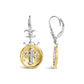 Yellow Gold Vermeil Silver Diamond Hammered Finished Medallion-on-Cross Drop-and-Dangle Earrings