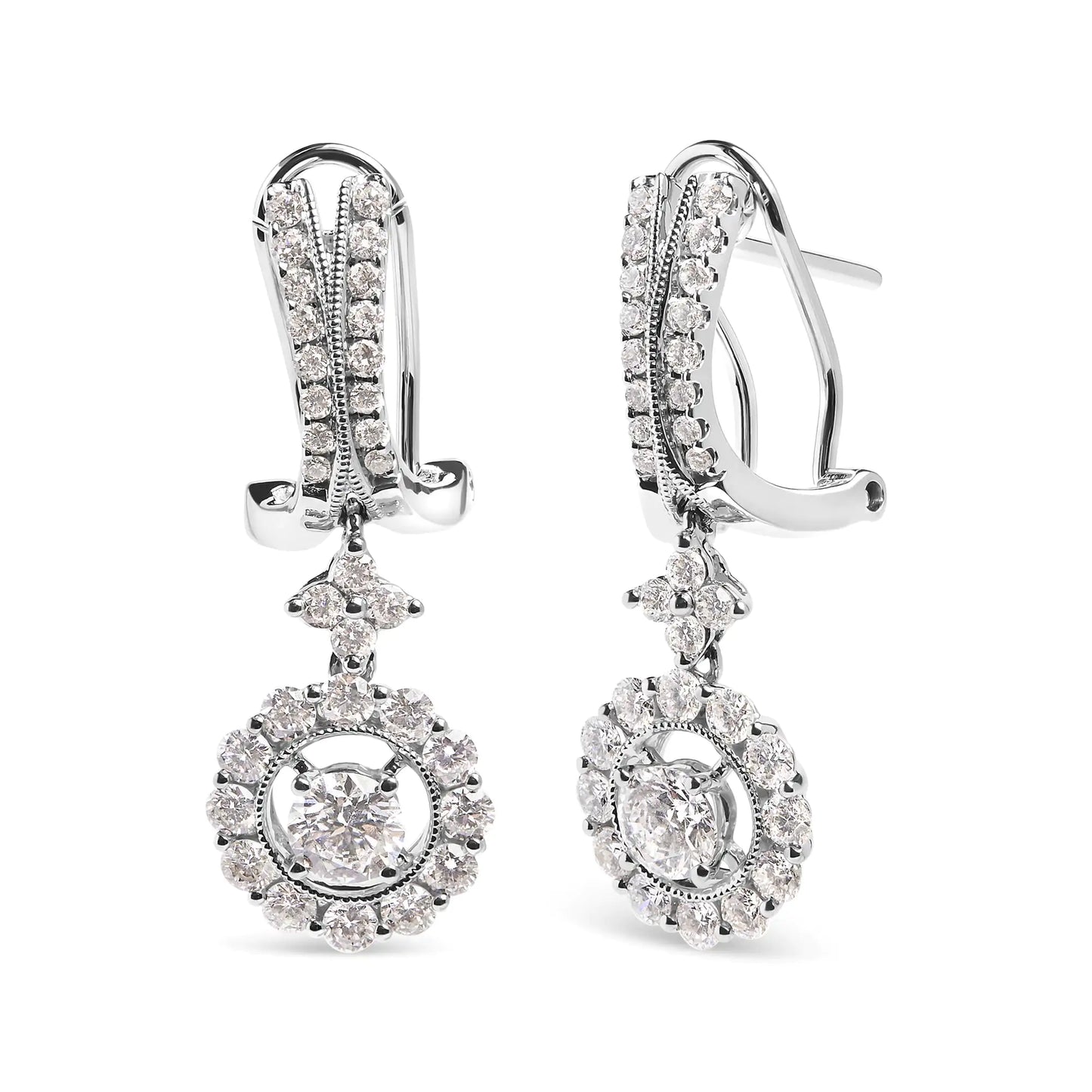 White Gold Diamond Drop-and-Dangle Halo Earrings