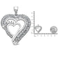 Silver Round and Baguette Diamond Double Heart Pendant Necklace